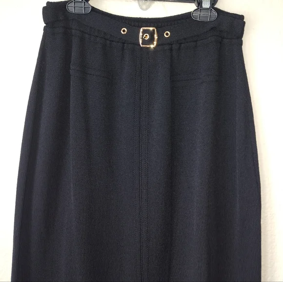 St. John Sport Black Wool Blend Santana Knit Belted Maxi Skirt Cruise - Picture 2 of 4